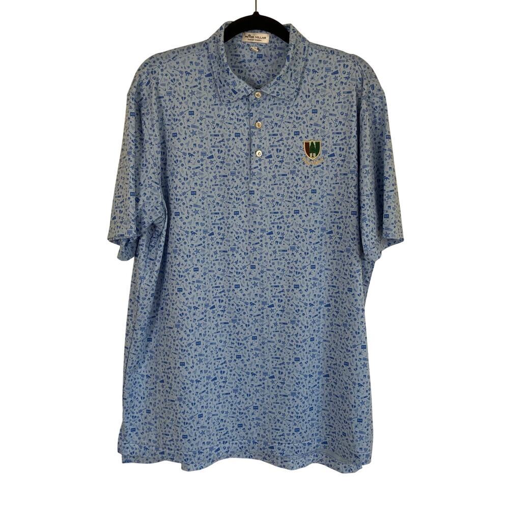 Peter Millar Sz L Summer Comfort Novelty Print Performance Polo Pine Valley Logo